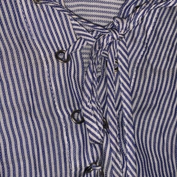 Blue & White Striped Button-Up Tunic Top By Cupio M - Picture 3 of 9